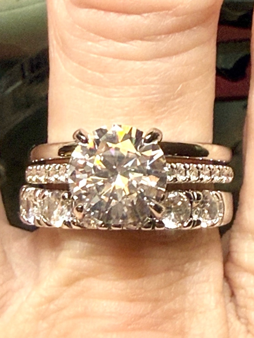 GRA CERTIFIED Moissanite Diamond Bridal Ring Set 3 silver plated size 8 NEW 4CT